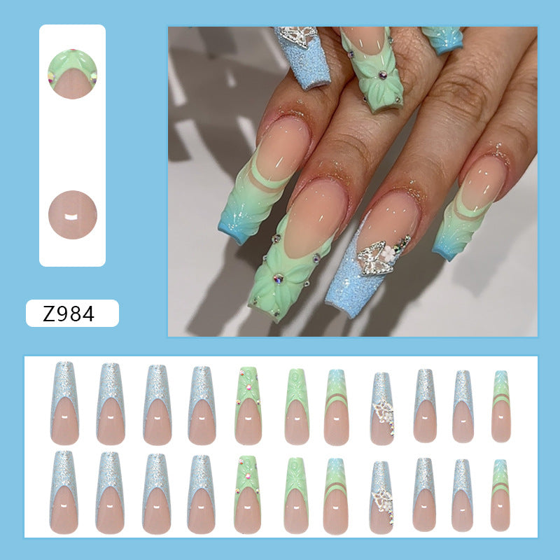 Sticker à ongles minces et glissantes longue ballet Type de diamant 24 pièces