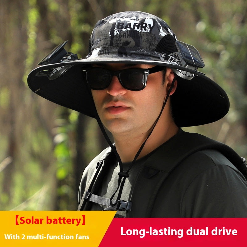 Chapeau de soleil large brim d'extérieur avec ventilateur solaire grand brim ventilateur solaire de pêche extérieure chapeau solaire USB