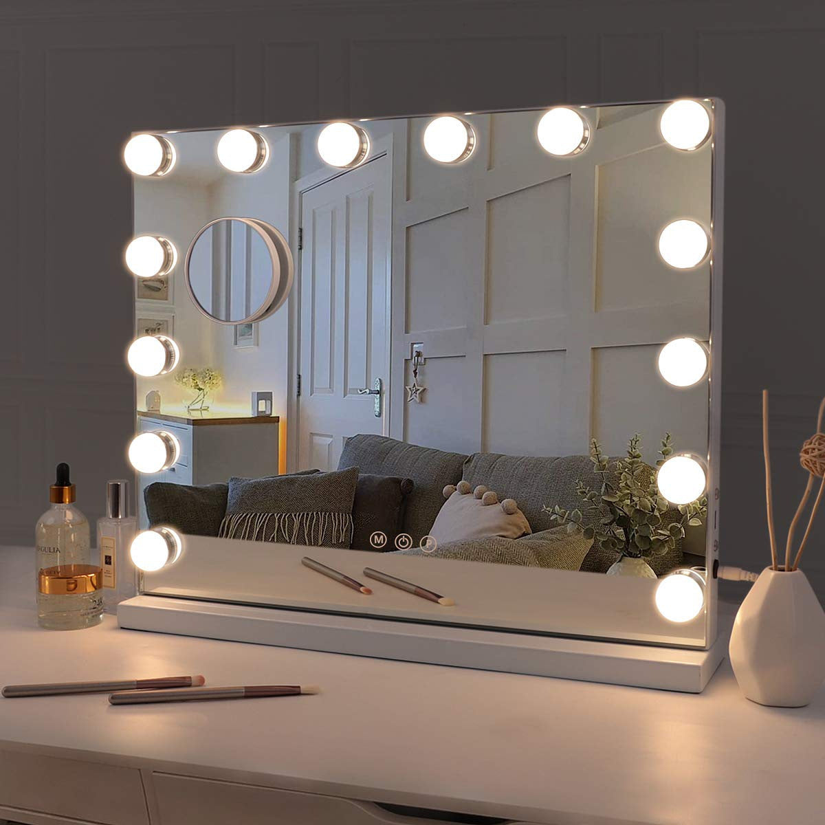 Miroir de vanité de table avec ampoule intégrée