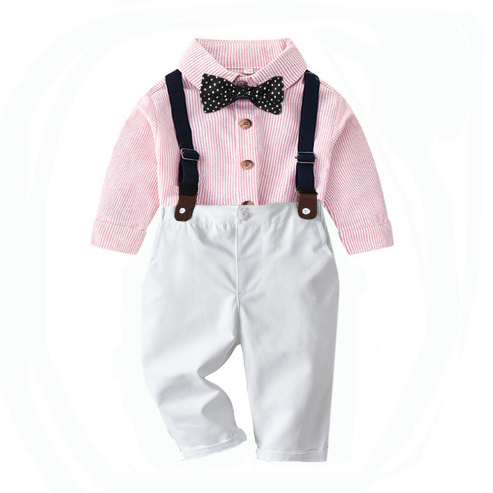 Garçons' Printemps et Automne Chemise rayée Pantalons Match costume