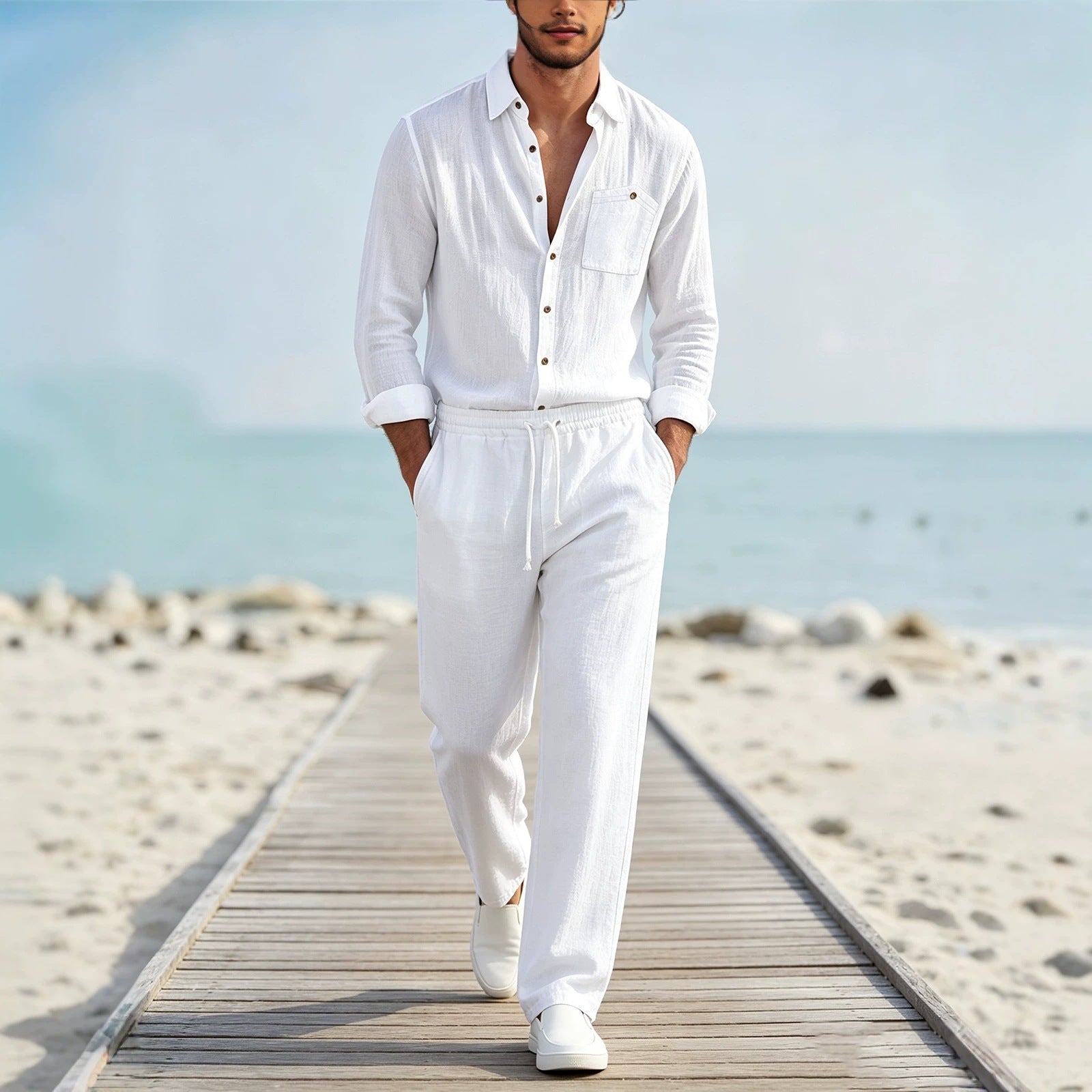 Ensemble de pantalons à manches longues et de cardigan à manches longues pour hommes