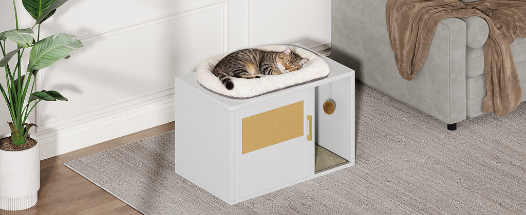 Cat Litter Box Cabinet multifonctionnel blanc moderne Maison de chat Salle de toilettes Table d'extrémité pour Bedro
