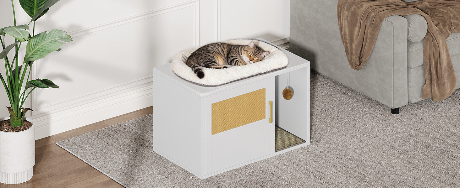 Cat Litter Box Cabinet multifonctionnel blanc moderne Maison de chat Salle de toilettes Table d'extrémité pour Bedro