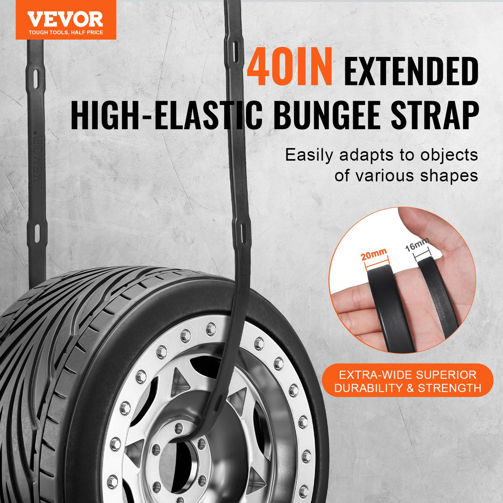 VEVOR 4 Pcs Flat Bungee Cord Set 20 Mm Straps Bungee lourd avec S-Hook
