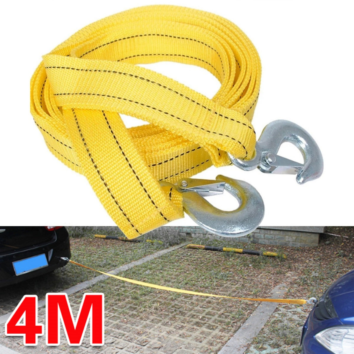 4M lourd de 3 tonnes de remorquage de câble de remorquage de voiture Pull-Rope Strap Crochets Van Road Récupération