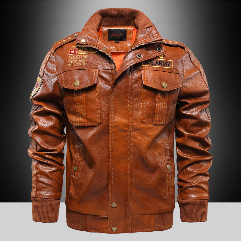 Veste en cuir Homme Stand-up Collier Slim Fit Short