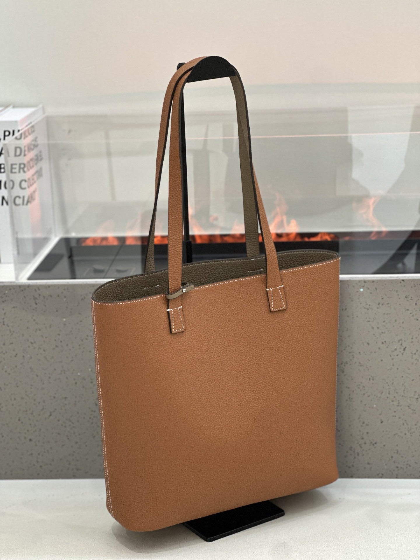 Sac à bandoulière double side style coréen TC Top Layer Sac à seau en cuir de vache Grande capacité ouverte