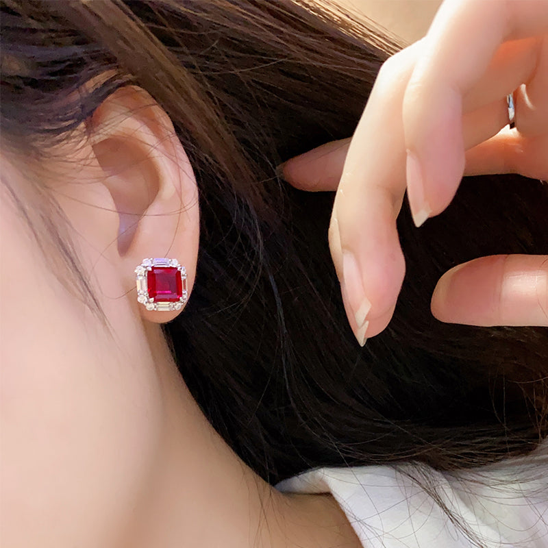 S925 Argent 5g Lab-Created Ruby Saphir Emerald Studs