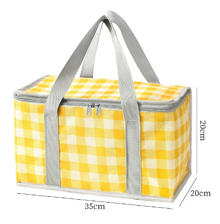 Sac picnic-large-jaune et blanc grille-600D Oxford tissu-1 pièce