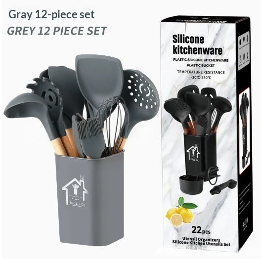 Ensemble d'articles de cuisine en silicone 22 pièces en bois
