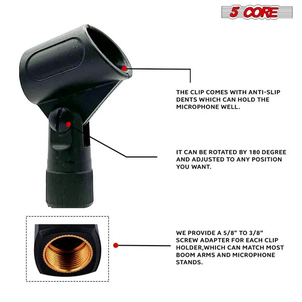 Support à clips 5 microphones de base 6 pièces Multi Pack avec adaptateurs à vis 5/8 à 3/8 pouce