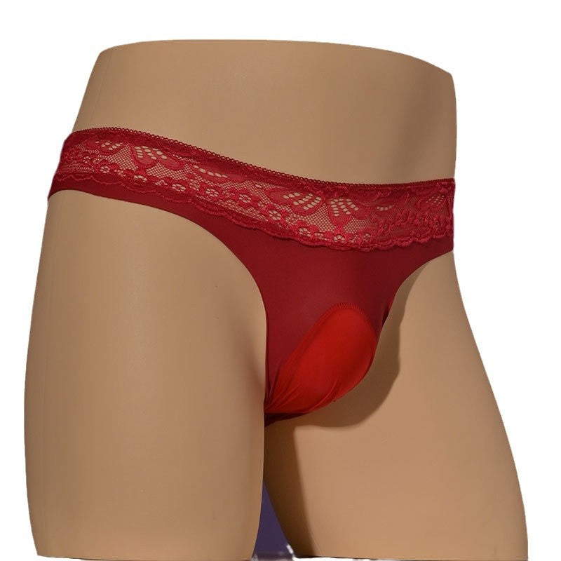 Romantique Dentelle Slip Homme Confortable Soie Glace Respirante Pantalon élastique