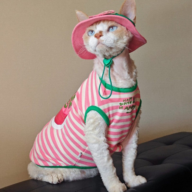 Vêtements pour chats T-shirt rayé mince Veste