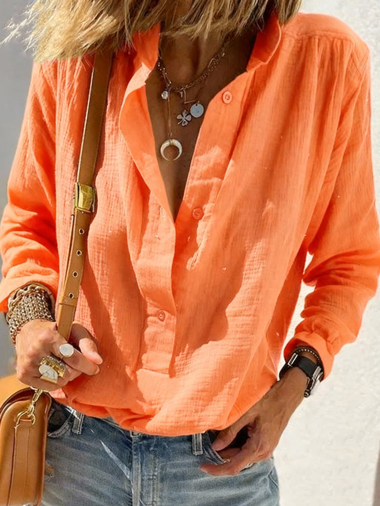 European and American Spring Women's Casual Loose Fashion Long Sleeve Cotton Chanvre Solid Co