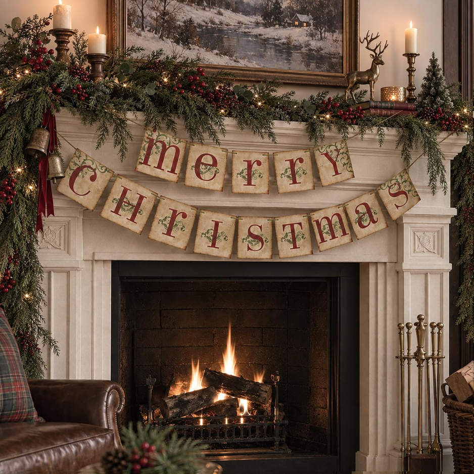 Décorations de Noël - Ancienne bannière de Noël pour décoration maison