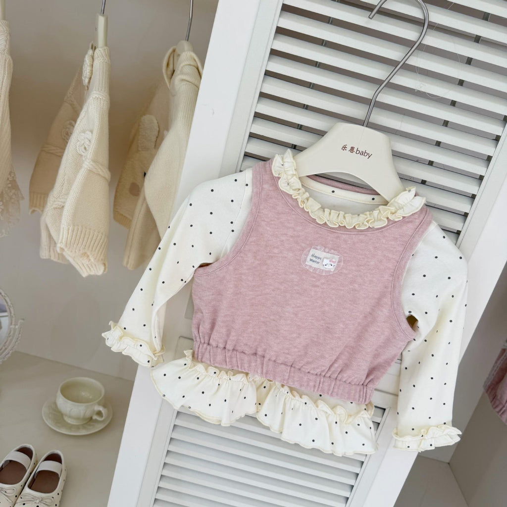 Bébé Filles Ruffled Basting Shirt Vest et Bow-Knot Pantalons Ensemble de trois pièces