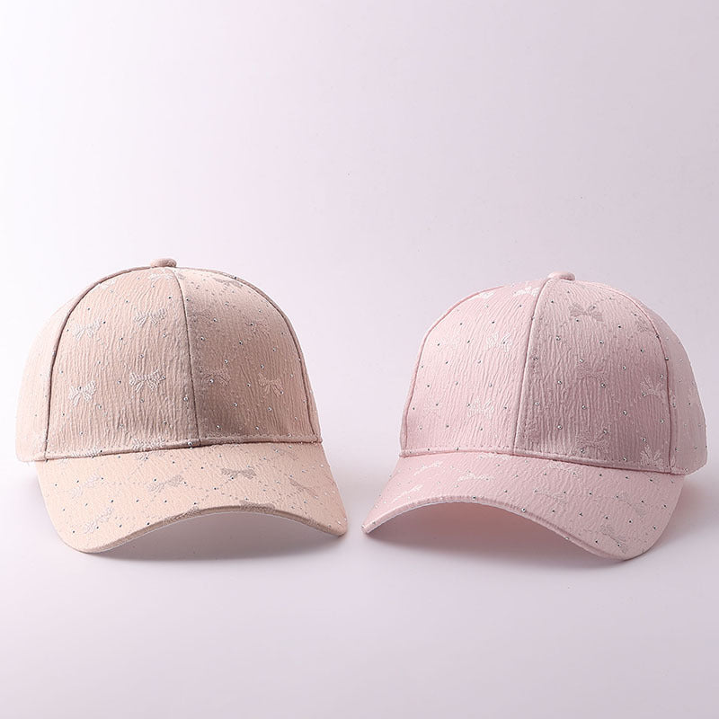 Style coréen Soft Style Bow Tie Strass Casquette de baseball avec des plis texturés et Breathabl