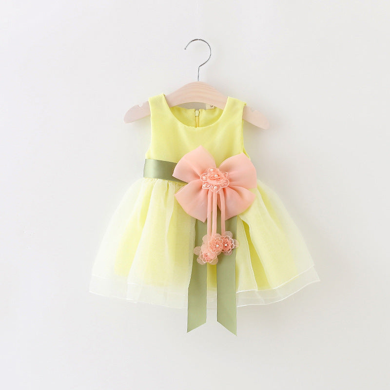 Femmes Enfants Robe Princesse Style avec motif floral et grande Bow
