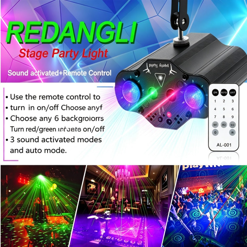 Party Lights DJ Disco Lights Stage Light Projector 2 RGB LED Multiple Patterns Sound Activ