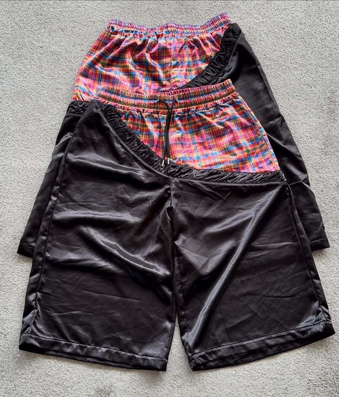 Retro Patchwork Color-Block Plaid Sports Short à large leg