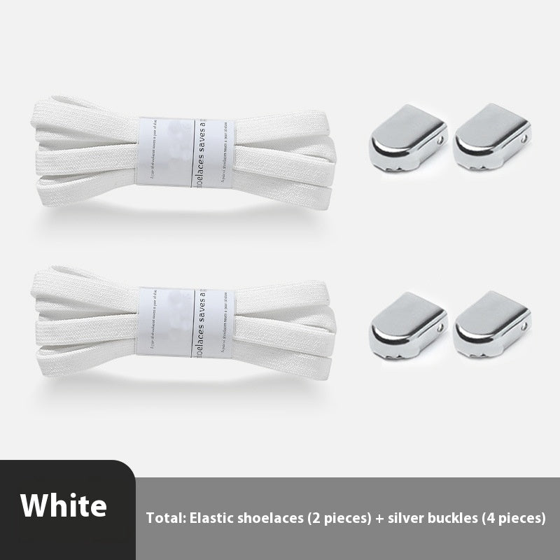 Shoelace pour les gens paresseux Rope élastique sans lacets Enfants Flat Buckle Chaussures blanches sans cravate