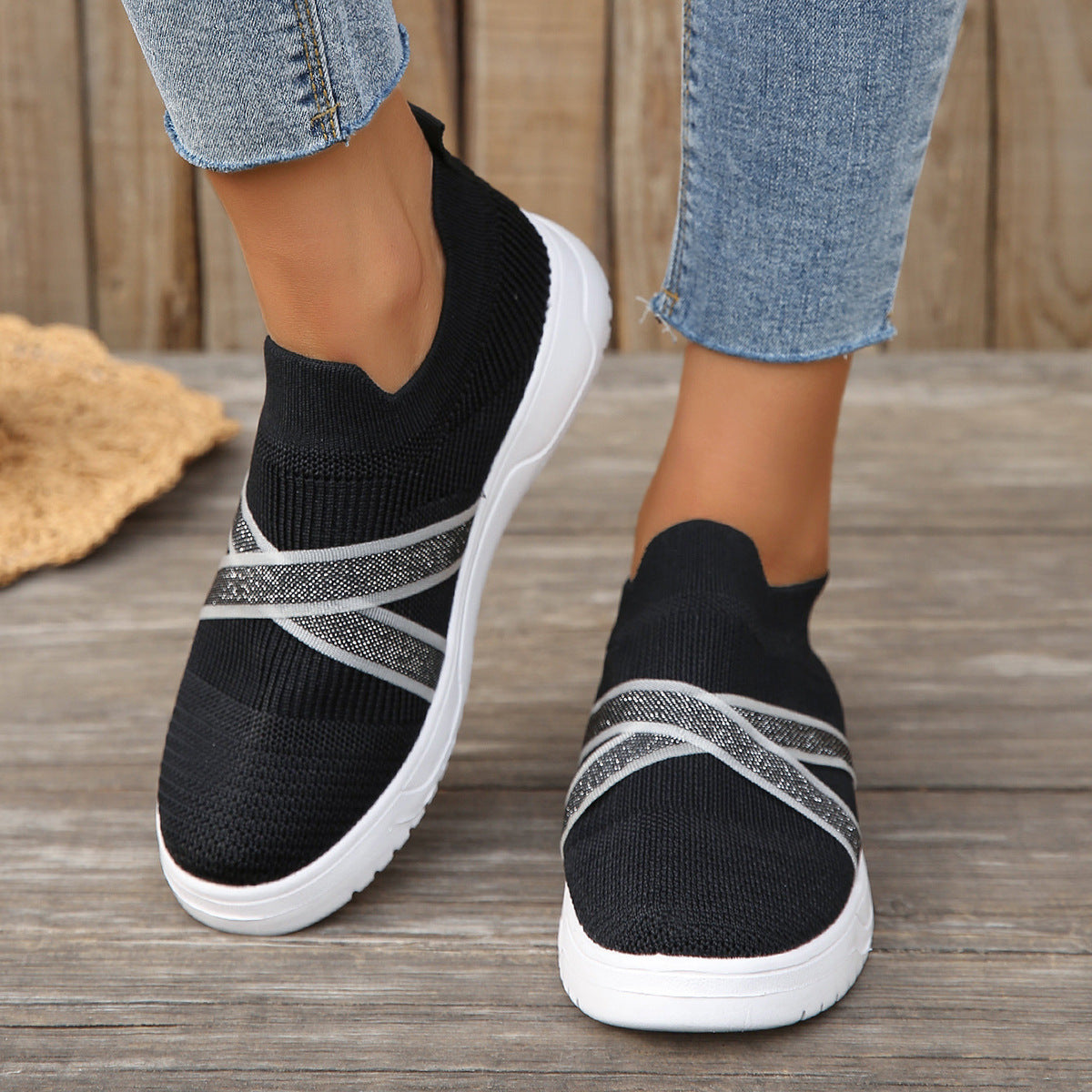 Fashion Femmes Simple Outdoor Flat Bottom Flyknit Mesh Chaussures