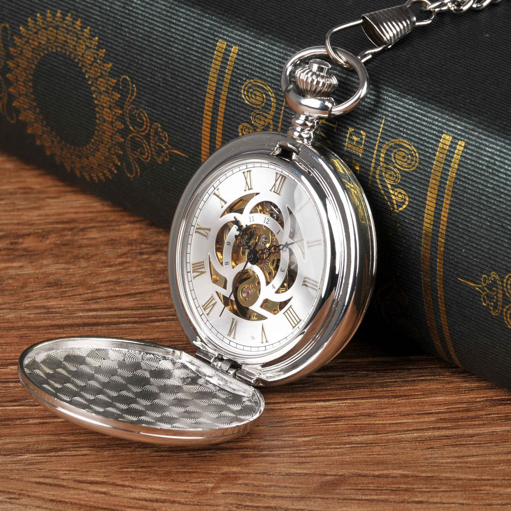 Grande montre de poche en argent à double charnière mécanique