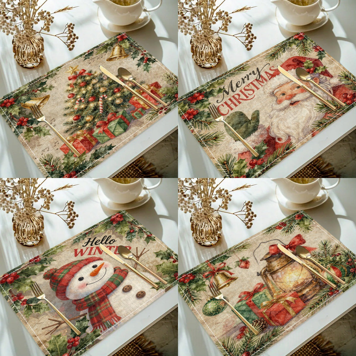 Table de table de Noël imprimée en lin