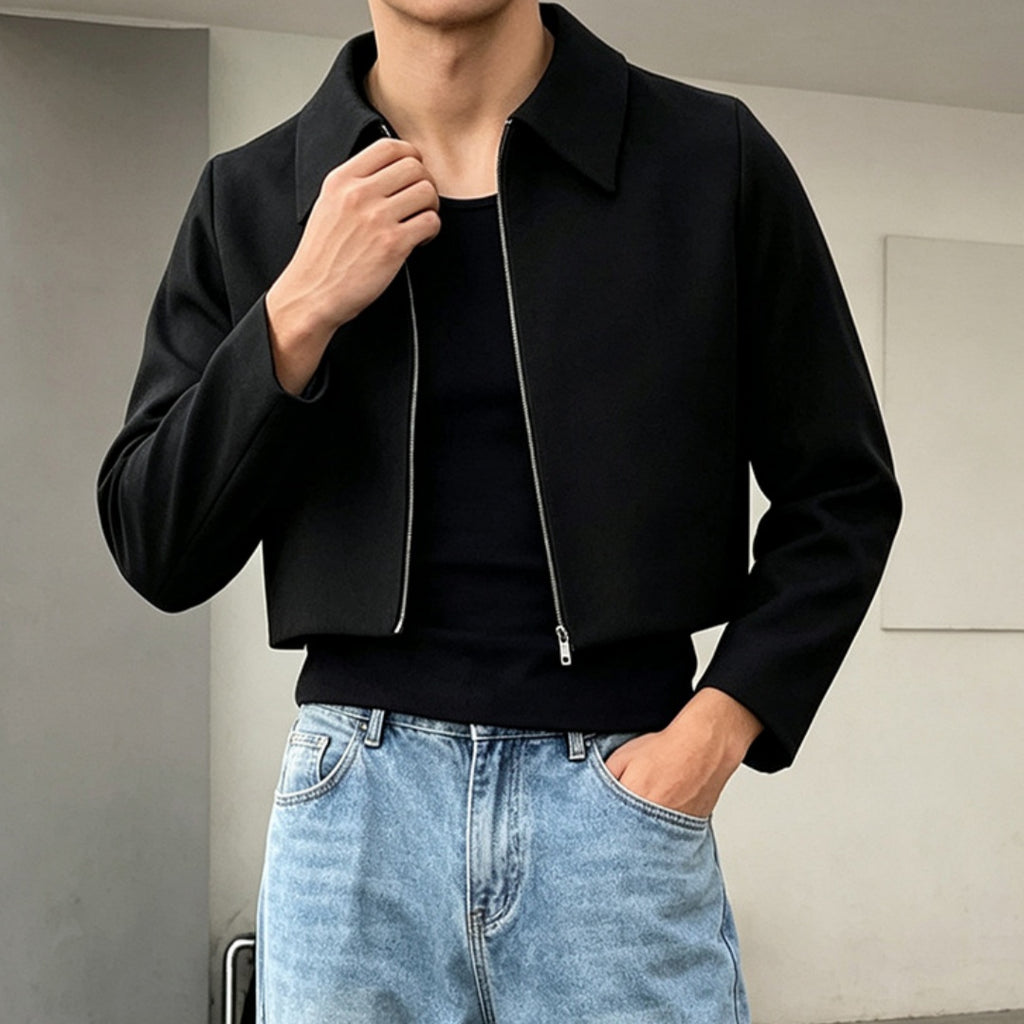 Veste Lapel pour hommes avec une fermeture éclair bidirectionnelle