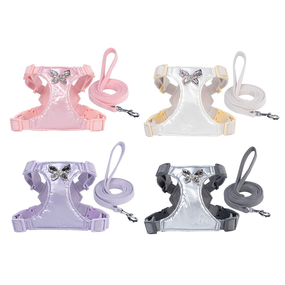 Strap de poitrine de petit chien facile de marche chien métal papillon main tenir corde