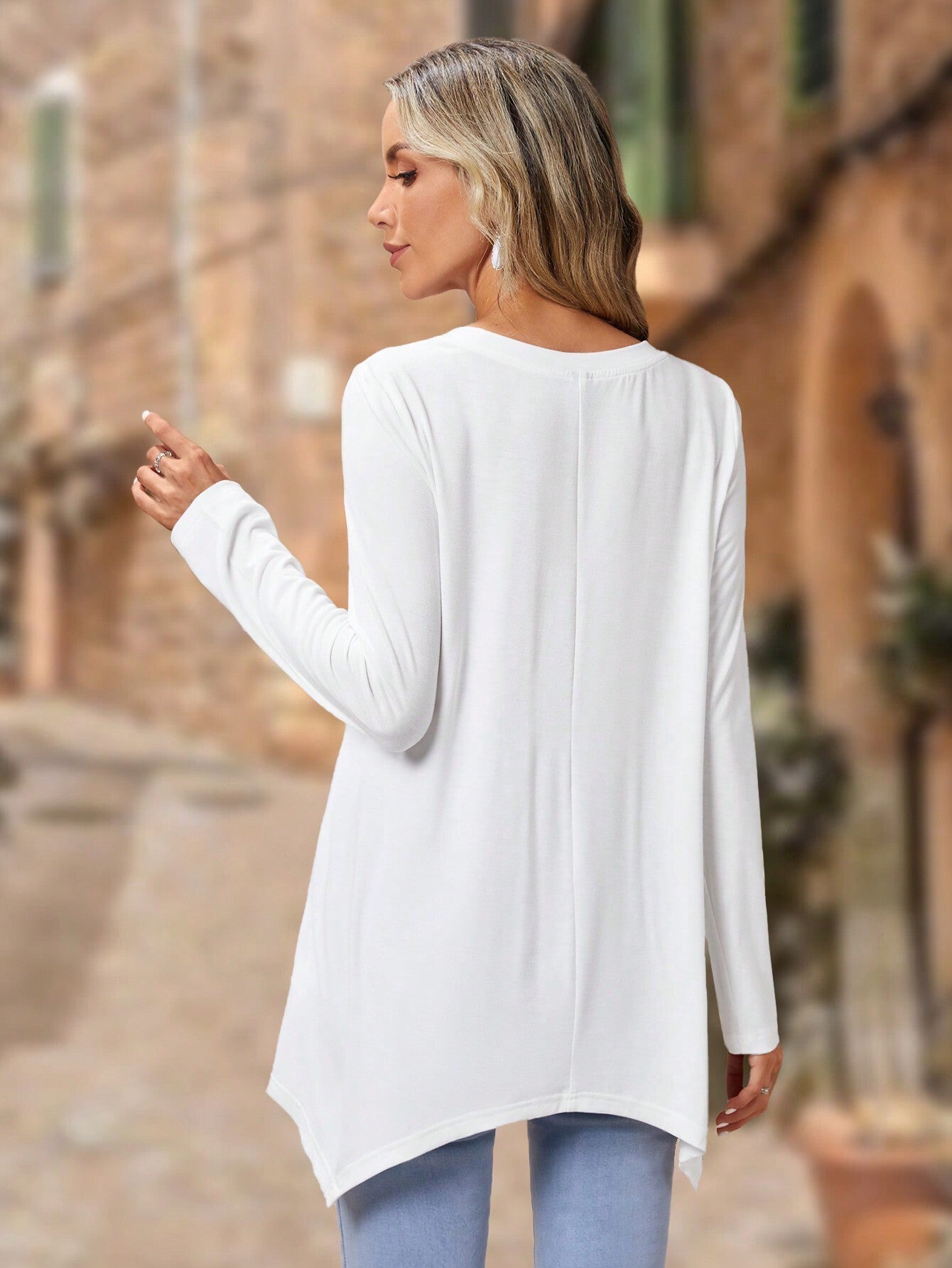 Robe solide manches longues Irrégulier de mode rond cou Top vêtements pour femmes