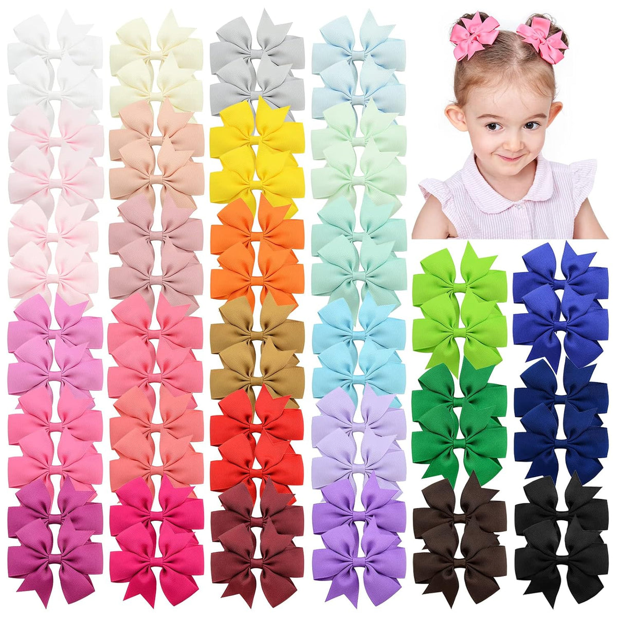 20 60pcs 3 Inch Boutique Grosgrain Ribbon Pinwheel Hair Bows for Baby Girls