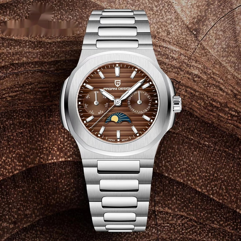 Multi-fonctionnel résistant à l'eau Luminous Sporty Moon Phase Watch avec un chronographe