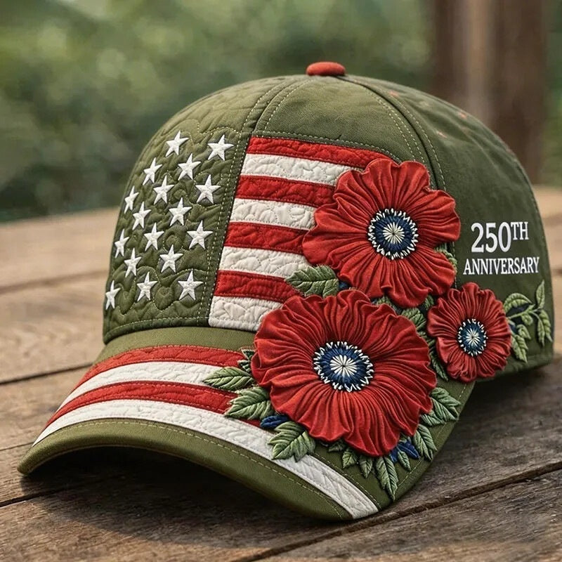 L'Amérique 250ème anniversaire Rose 3D imprimé Casquette de baseball pour les voyages quotidiens et l'indépendance