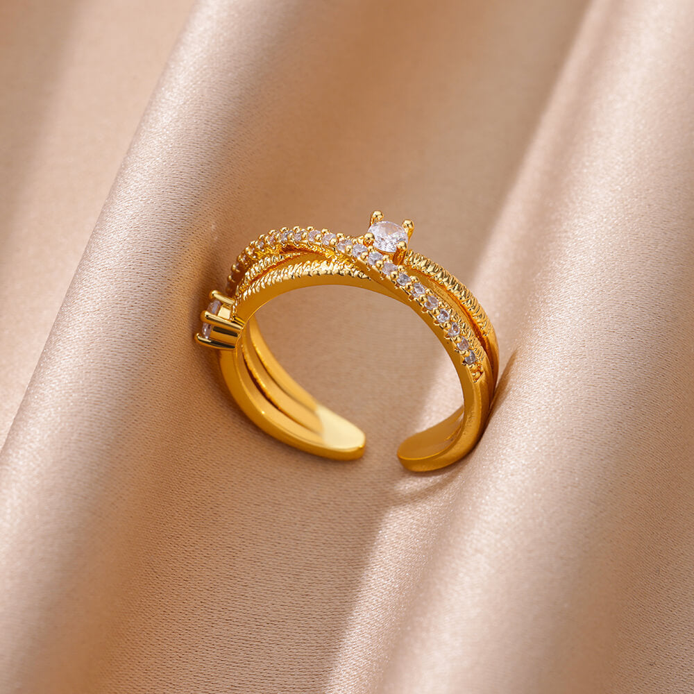 Hot-Selling 18K Gold-Plate entièrement diamante Luxury Non-Fading Anneau ouvert pour les femmes