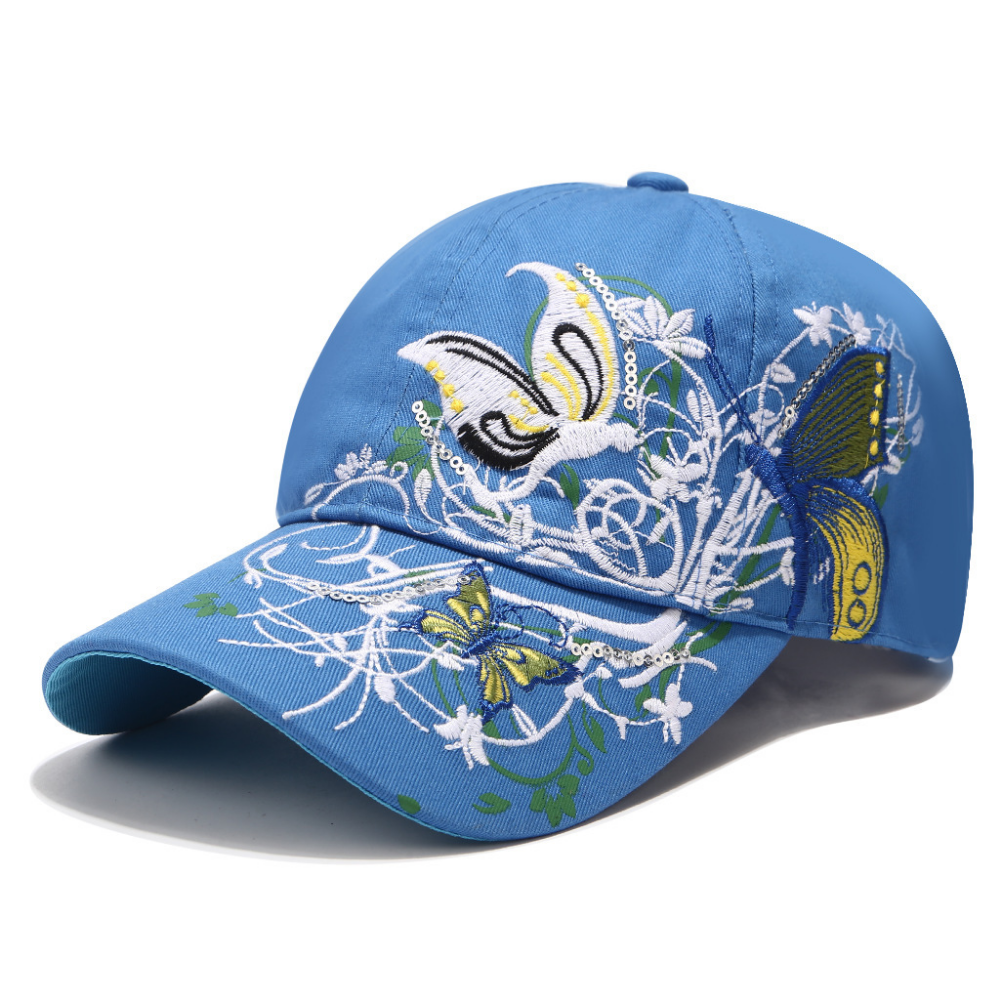 Été femmes broderie fleur et papillon sequin mode tendance chapeau de soleil pour plein air O