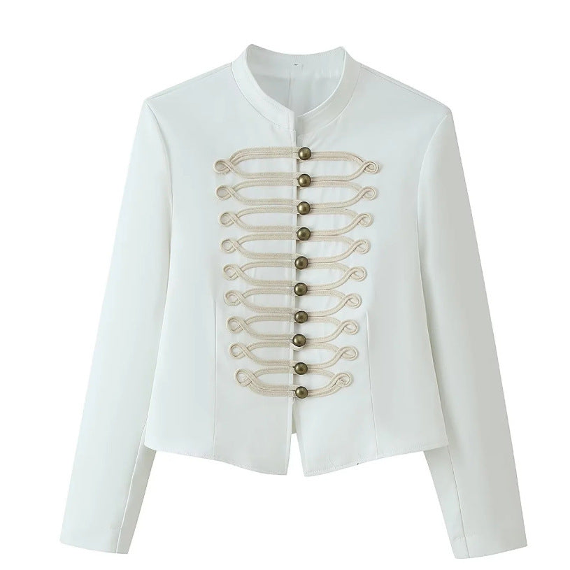 INS Femme populaire Mode Stand-collar Grenouille-bouton Manches longues Coat
