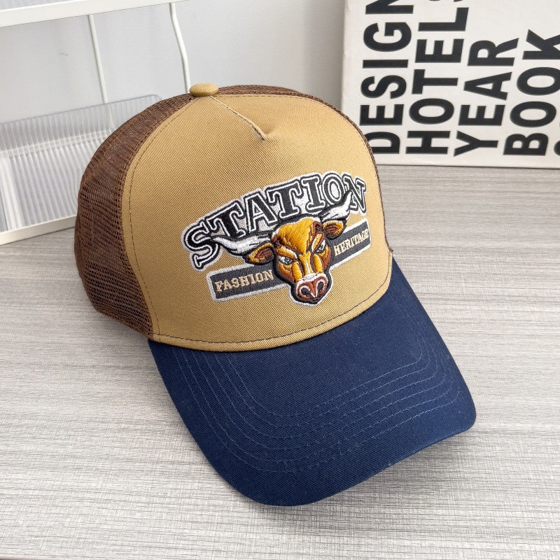 Casquette de baseball respirante Hip-hop Mesh Retro avec une grande brim