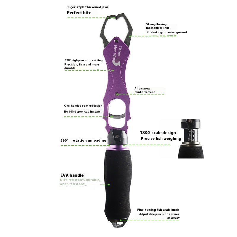 Accessoires de pêche multifonctions Alliage d'aluminium Tongs géants de poissons avec contrôle de pesée