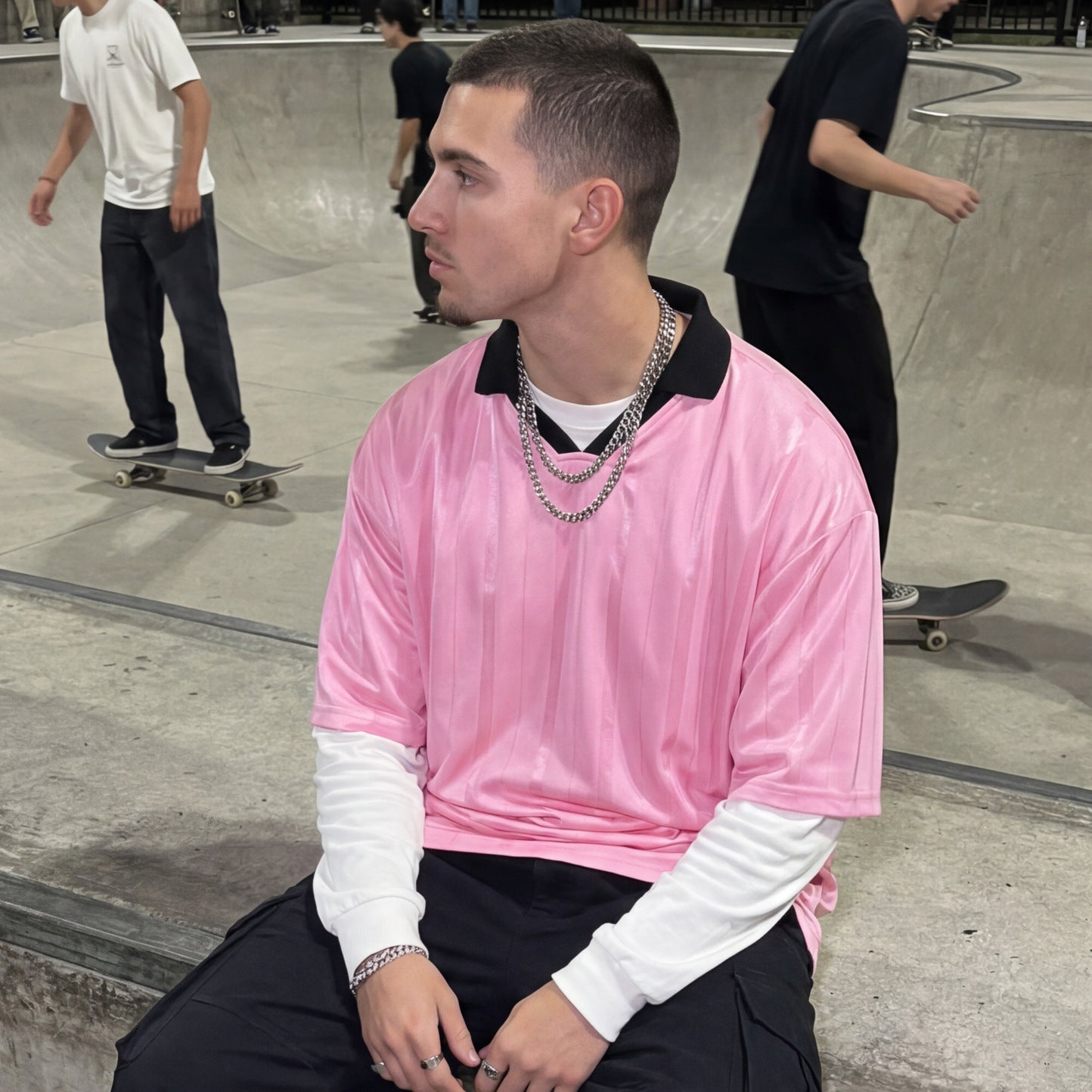 Contrast-collar Jersey Hommes manches courtes Top Sports