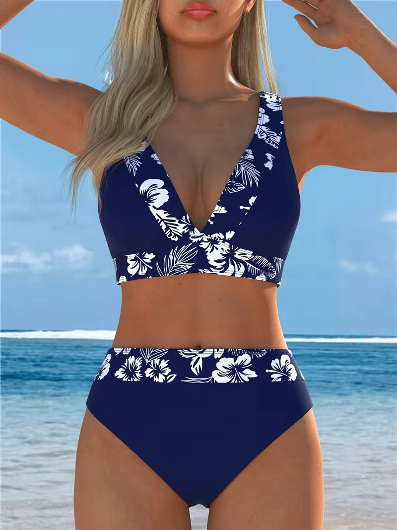 European and American-style Deux-pièces imprimé Patchwork Halter Femmes maillot de bain