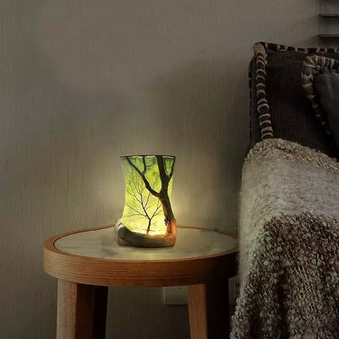 Lampe de table naturelle inspirée de forêt cylindrique en forme de feuille