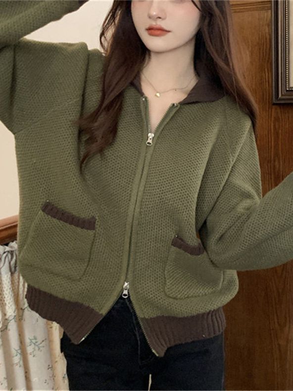 Cardigan tricoté pour femmes avec poches à double pointe