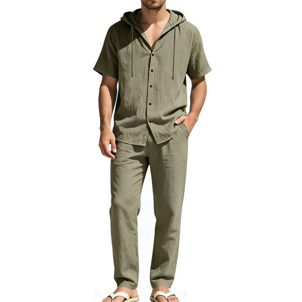 Chemise à manches courtes en lin et pantalons détendus