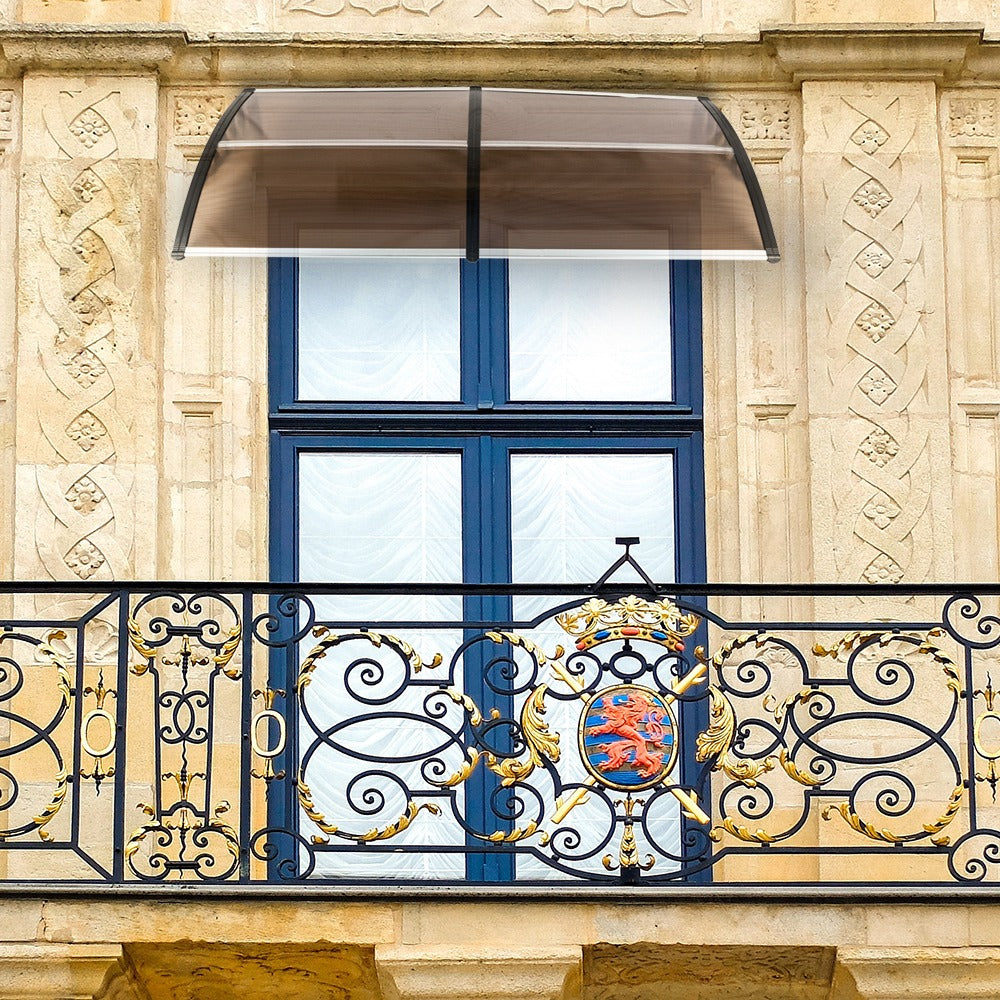 Auvent de porte 80x38in avec panneau en polycarbonate brun et support noir