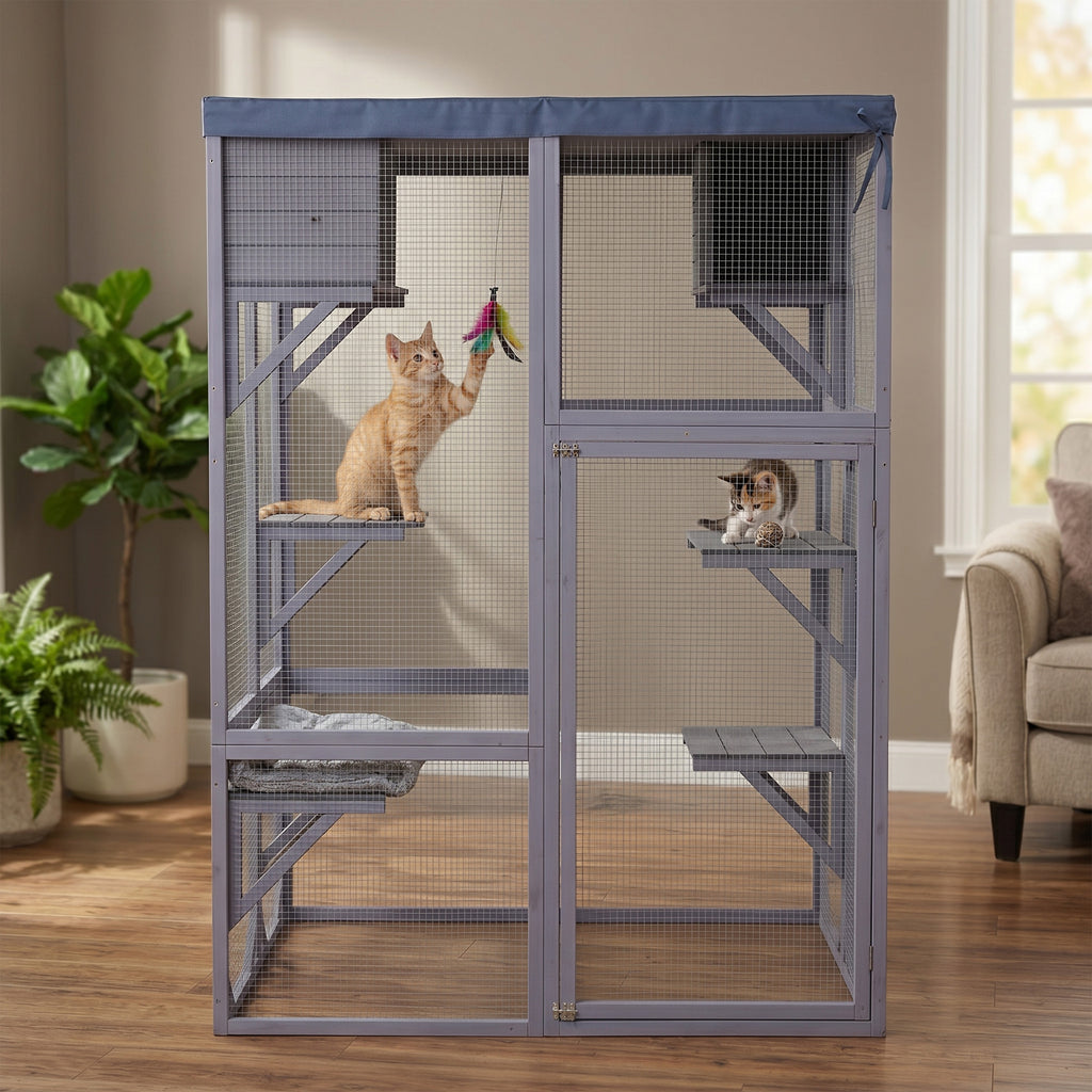Catio extérieur en bois Boîtier multifonctionnel pour chats
