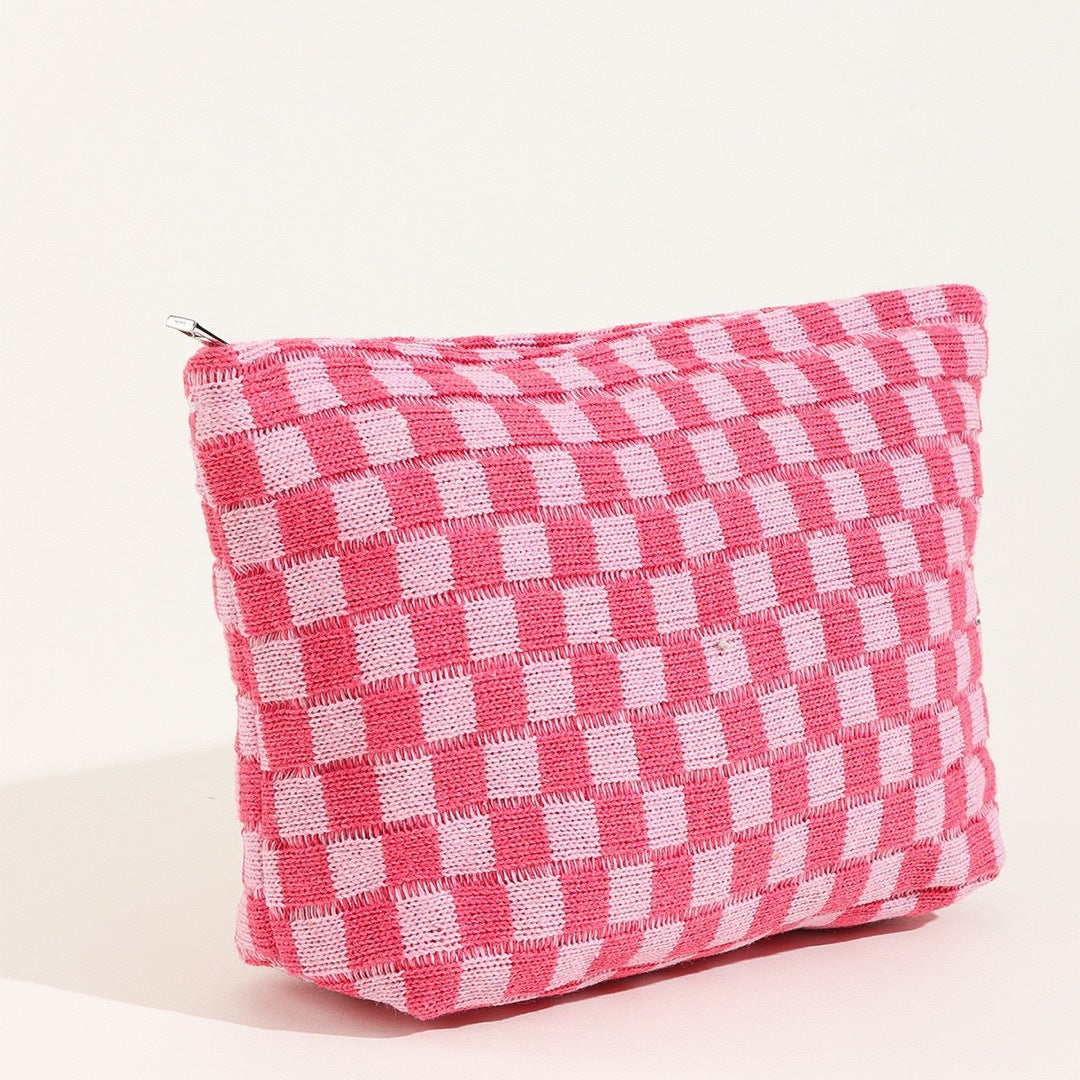 Sac de maquillage de tableau de vérification de fils de grande capacité