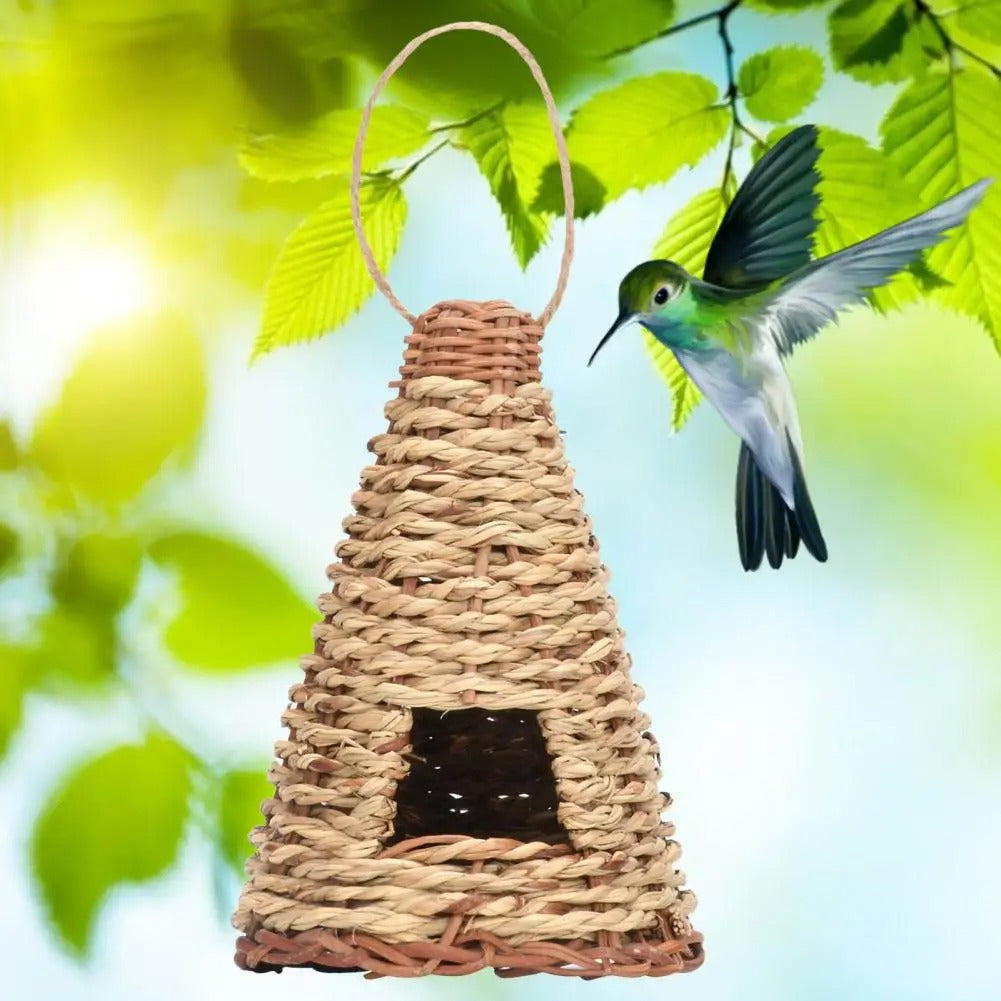 Décoration horticole pour nids d'oiseaux tissés d'herbe plate à fond