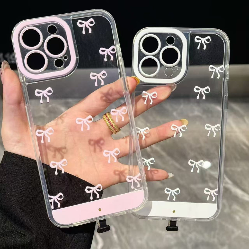 IPhone 17 rose et blanc Bowknot cas téléphonique