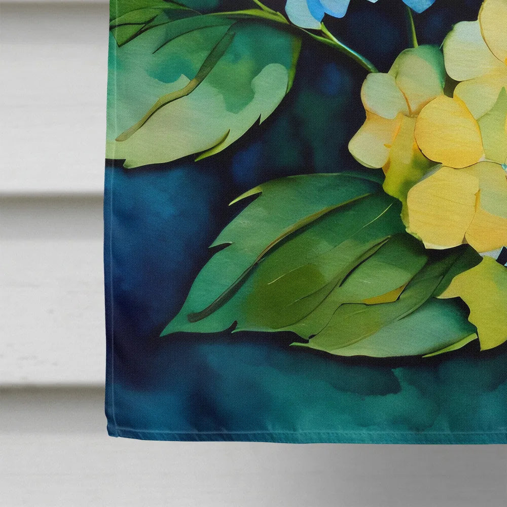 Hydrangeas en Aquarelle Maison Drapeau Grand Porc Manches Pole décoratif extérieur Bannière